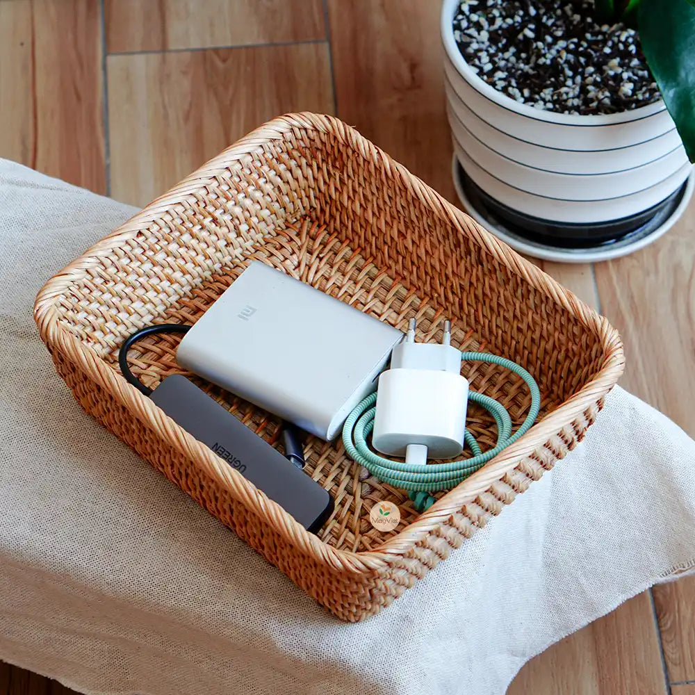 Rattan Stackable Rectangle Square Wicker Storage Basket