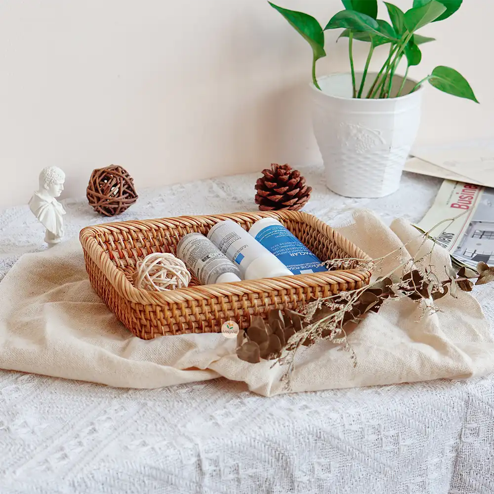 Rattan Stackable Rectangle Square Wicker Storage Basket