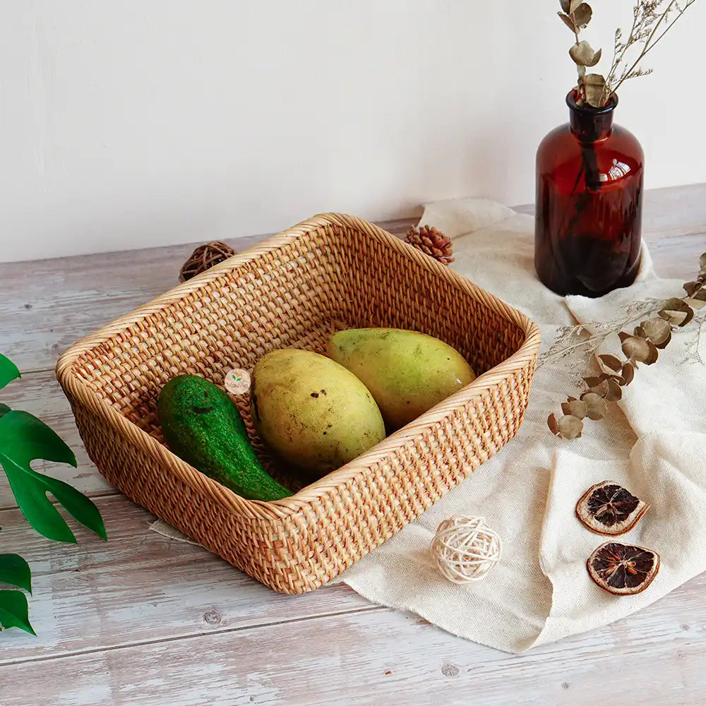 Rattan Stackable Rectangle Square Wicker Storage Basket