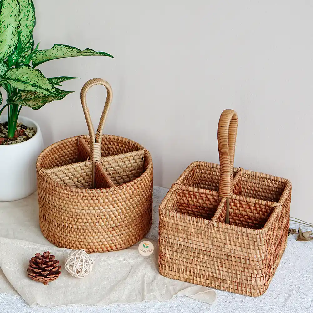 Rattan Square Wicker Round Multi-Function Holder