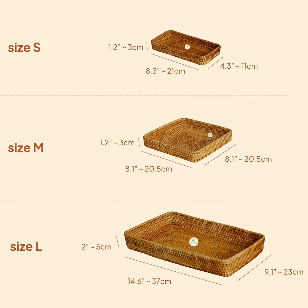 MayViet Woven Rattan Rectangle and Square Tray 3 size
