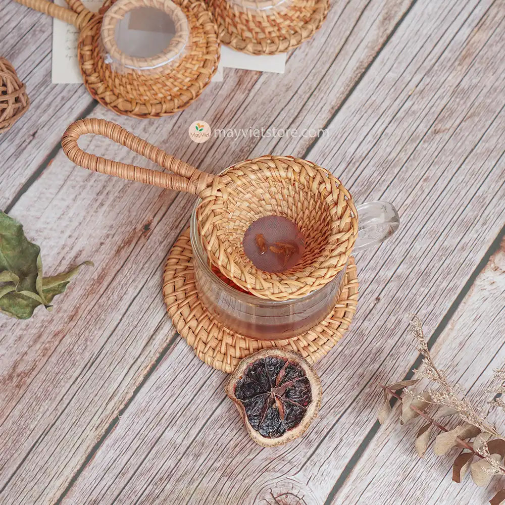 Made from natural rattan, this strainer offers a unique and boho-inspired touch to your tea rituals. This tea strainer is designed to be used with loose tea leaves. It helps separate the leaves from the liquid, allowing you to enjoy a smooth and flavorful cup of tea. The strainer effectively filters out any residue, ensuring a clean and enjoyable tea-drinking experience.