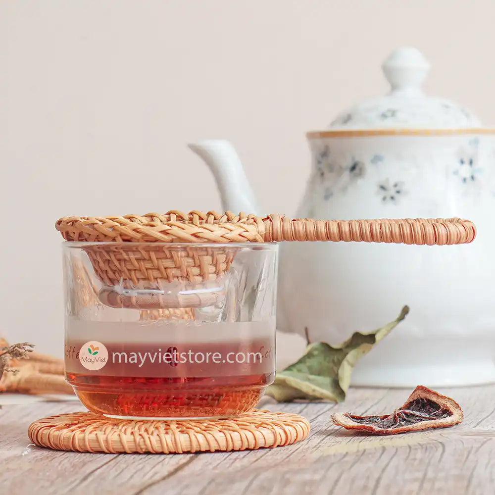Made from natural rattan, this strainer offers a unique and boho-inspired touch to your tea rituals. This tea strainer is designed to be used with loose tea leaves. It helps separate the leaves from the liquid, allowing you to enjoy a smooth and flavorful cup of tea. The strainer effectively filters out any residue, ensuring a clean and enjoyable tea-drinking experience.