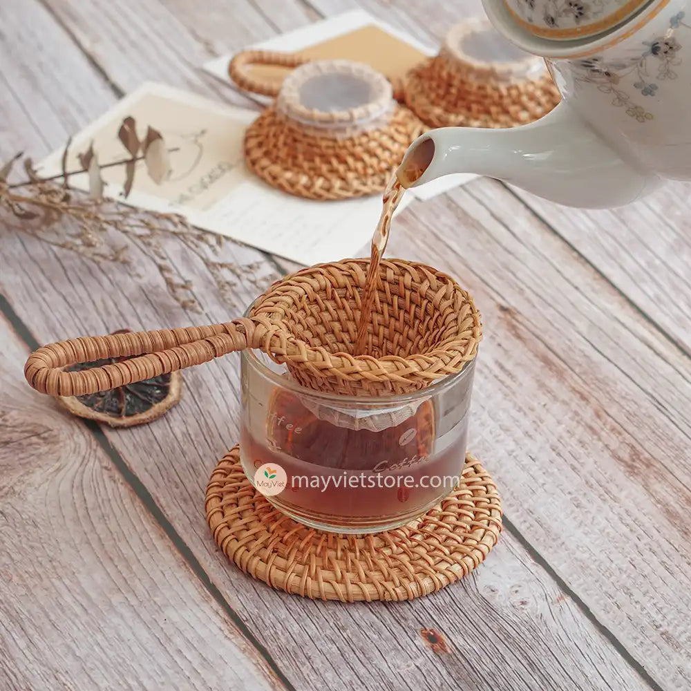 Made from natural rattan, this strainer offers a unique and boho-inspired touch to your tea rituals. This tea strainer is designed to be used with loose tea leaves. It helps separate the leaves from the liquid, allowing you to enjoy a smooth and flavorful cup of tea. The strainer effectively filters out any residue, ensuring a clean and enjoyable tea-drinking experience.