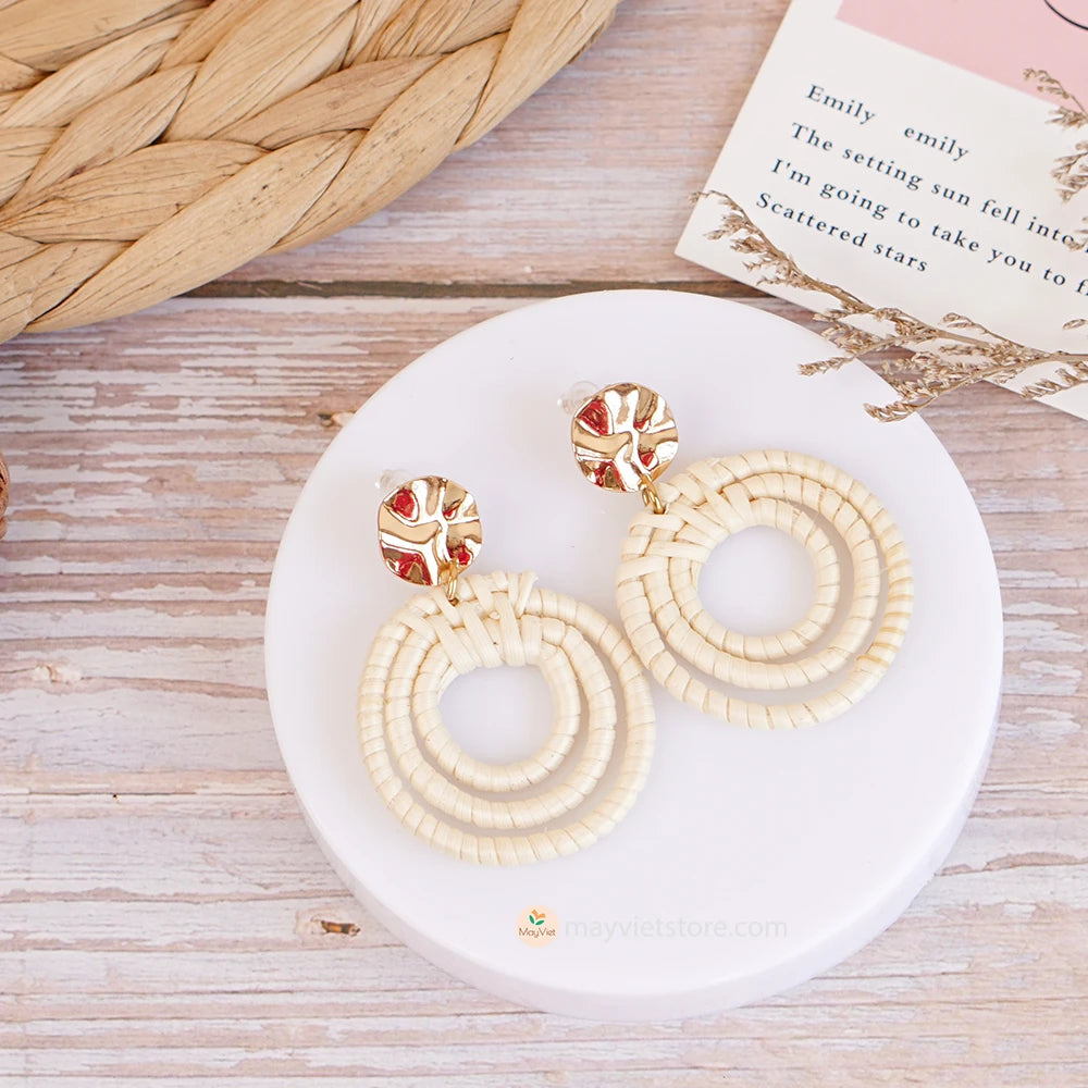 Rattan Wicker Hoop Earrings 3 Circles_ER-19