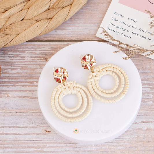 Rattan Wicker Hoop Earrings 3 Circles_ER-19