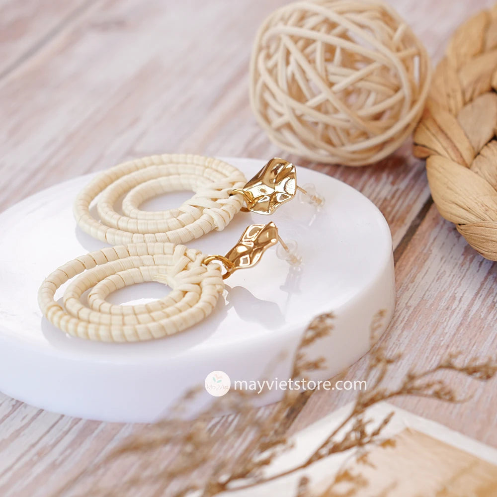 Rattan Wicker Hoop Earrings 3 Circles_ER-19