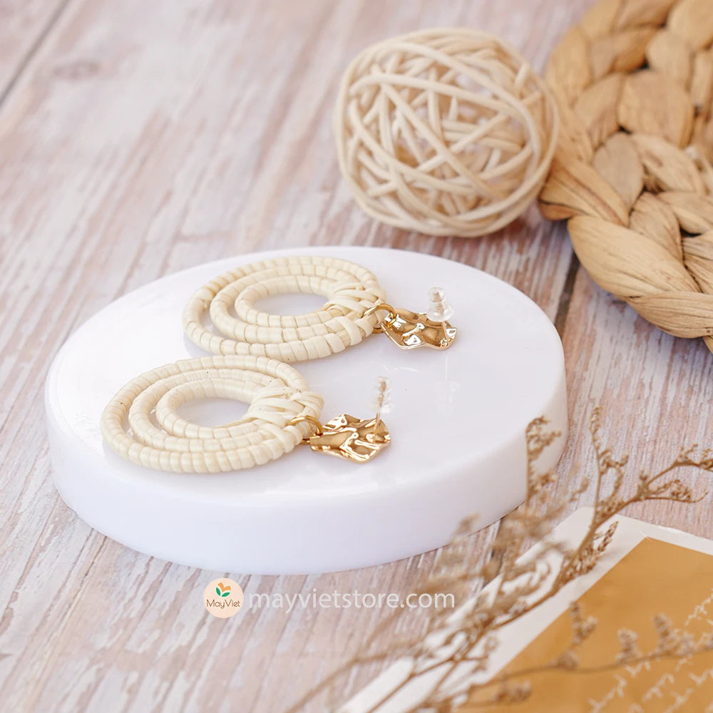 Rattan Wicker Hoop Earrings 3 Circles_ER-19