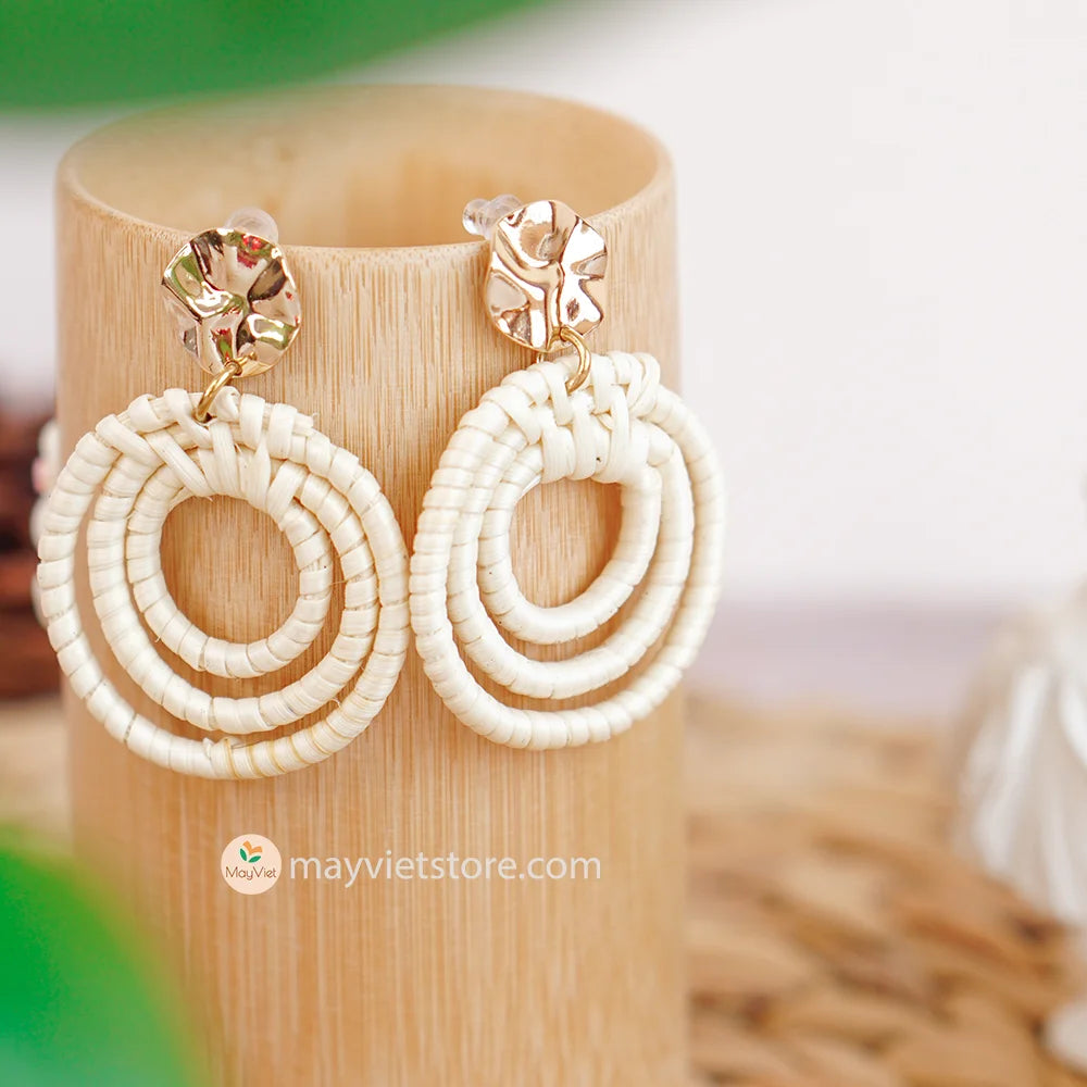 Rattan Wicker Hoop Earrings 3 Circles_ER-19