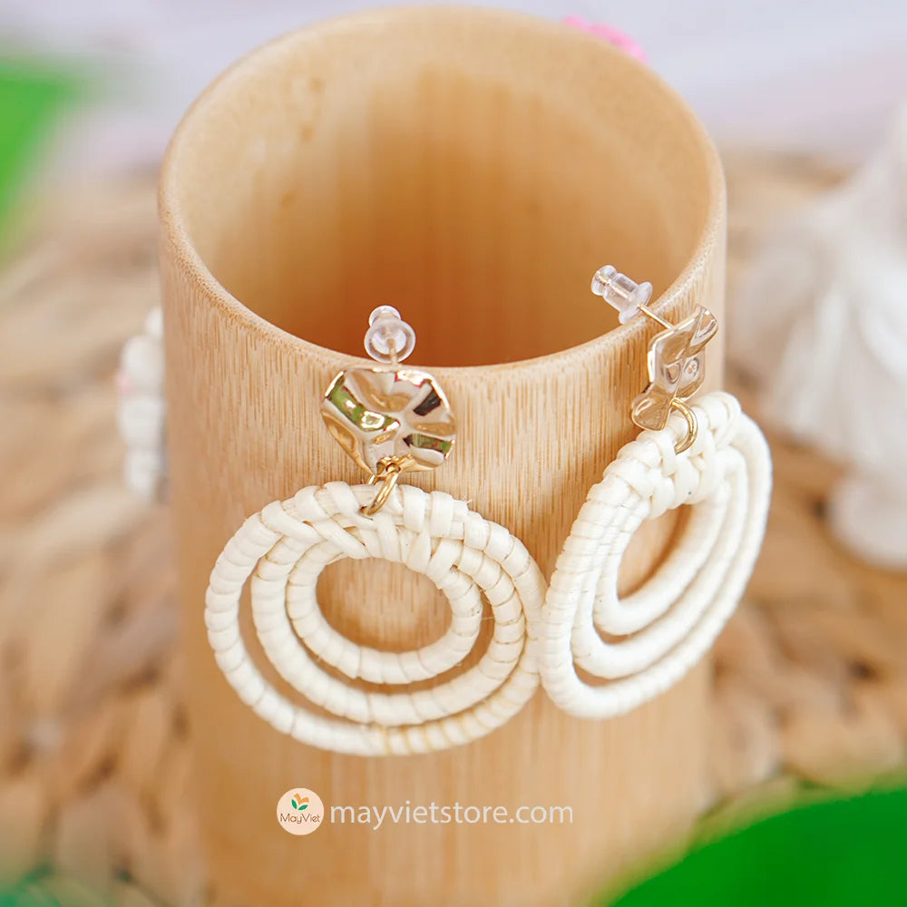 Rattan Wicker Hoop Earrings 3 Circles_ER-19