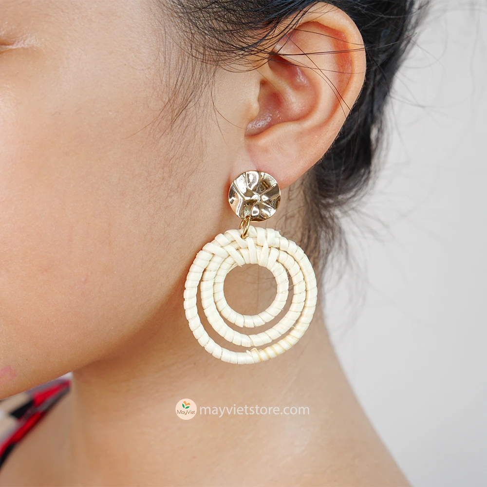 Rattan Wicker Hoop Earrings 3 Circles_ER-19