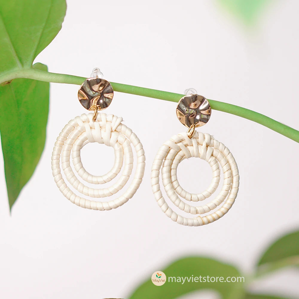 Rattan Wicker Hoop Earrings 3 Circles_ER-19