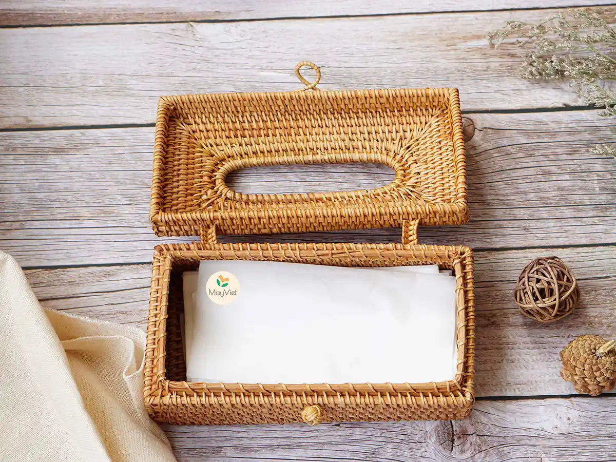 Rattan Rectangular Wicker Tissue Box Cover