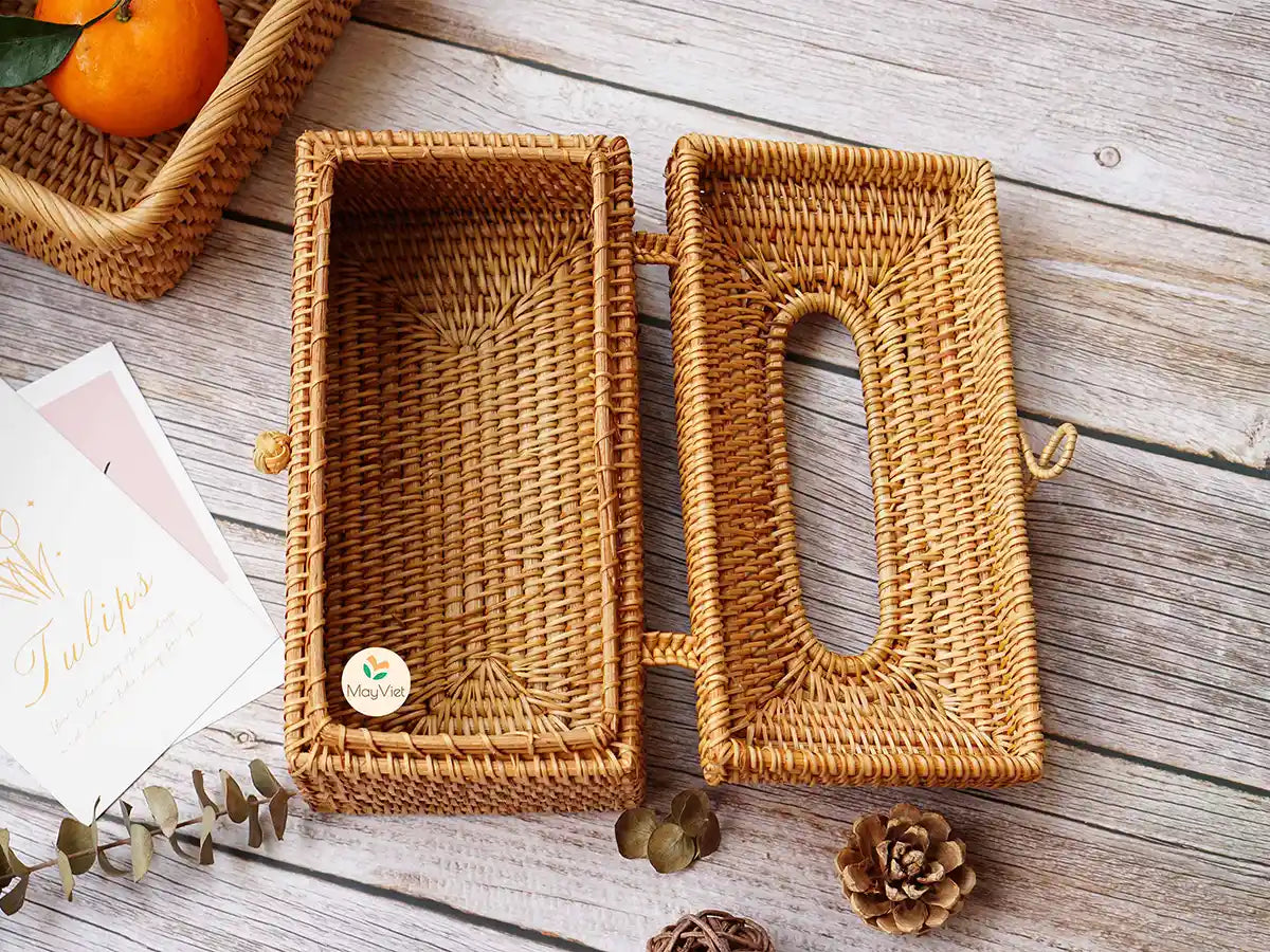 Rattan Rectangular Wicker Tissue Box Cover