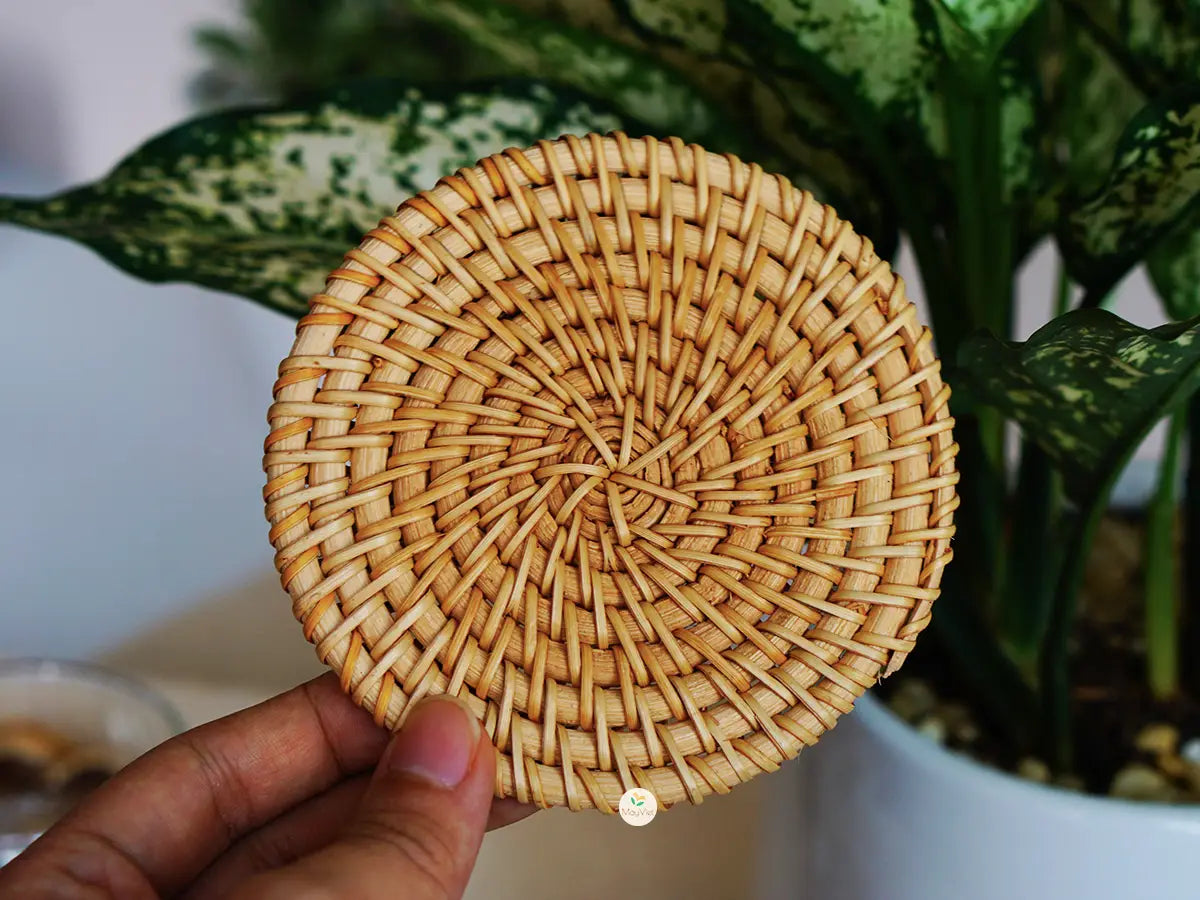 Rattan Wicker Coasters with Holder