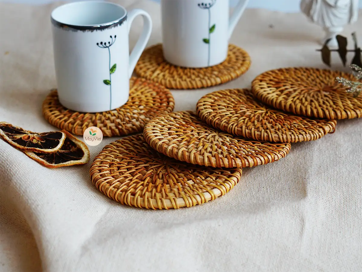 Rattan Wicker Coasters with Holder