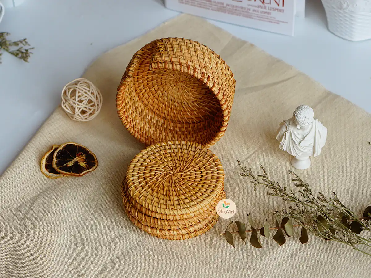 Rattan Wicker Coasters with Holder