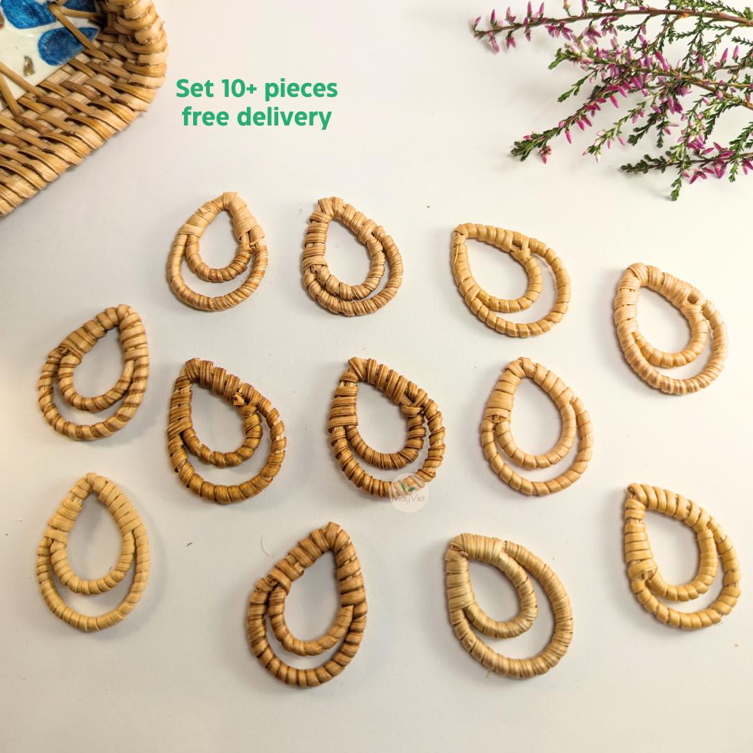 10+ pcs Handwoven Natural Rattan Charms For Earrings, Boho Jewelry Making Brown Teardrop Shape