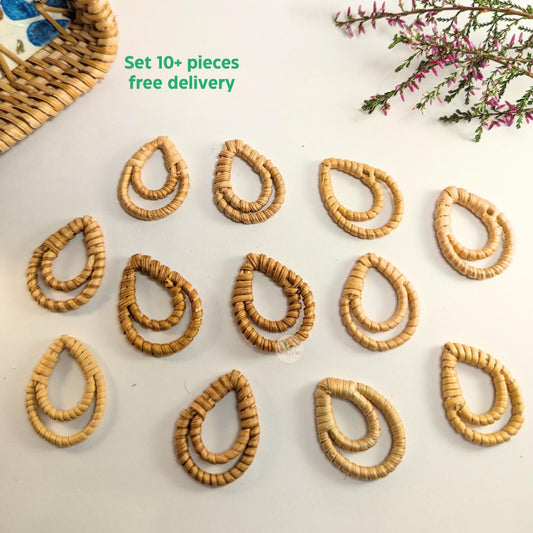 10+ pcs Handwoven Natural Rattan Charms For Earrings, Boho Jewelry Making Brown Teardrop Shape