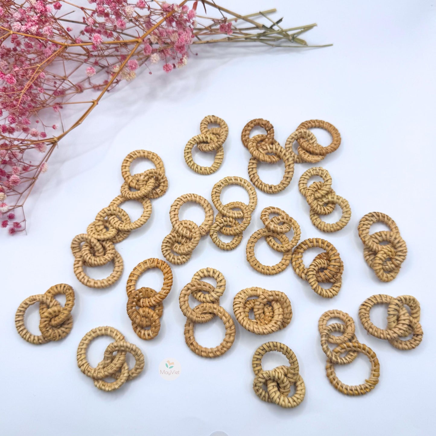 4 pcs Handwoven Natural Rattan Charms For Earrings Pendant, Boho Jewelry 3 Circles