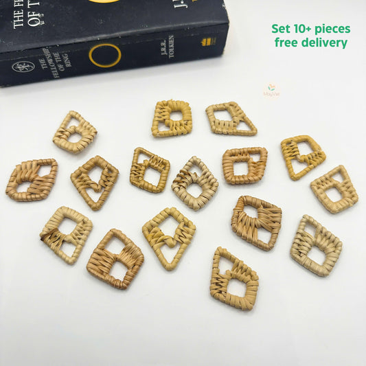 10+ pcs Handwoven Natural Rattan Charms For Earrings Pendant, Boho Jewelry Making Brown Diamond Shape