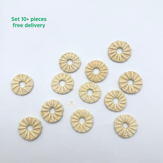 10+ pcs Handwoven Natural Rattan Charms For Earrings Pendant, Boho Jewelry Making White Round Shape