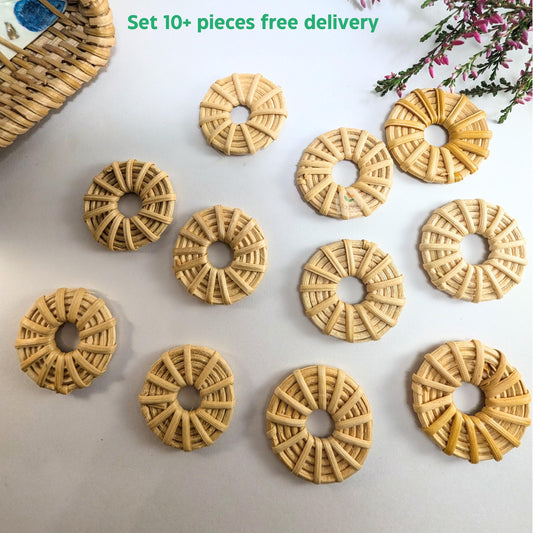 10+ pcs Handwoven Natural Rattan Charms For Earrings, Boho Jewelry White Round Shape