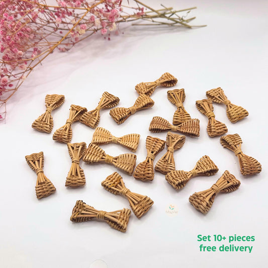 10+ pcs Handwoven Natural Rattan Charms For Earrings Pendant, Boho Jewelry Making Brown Diamond Shape