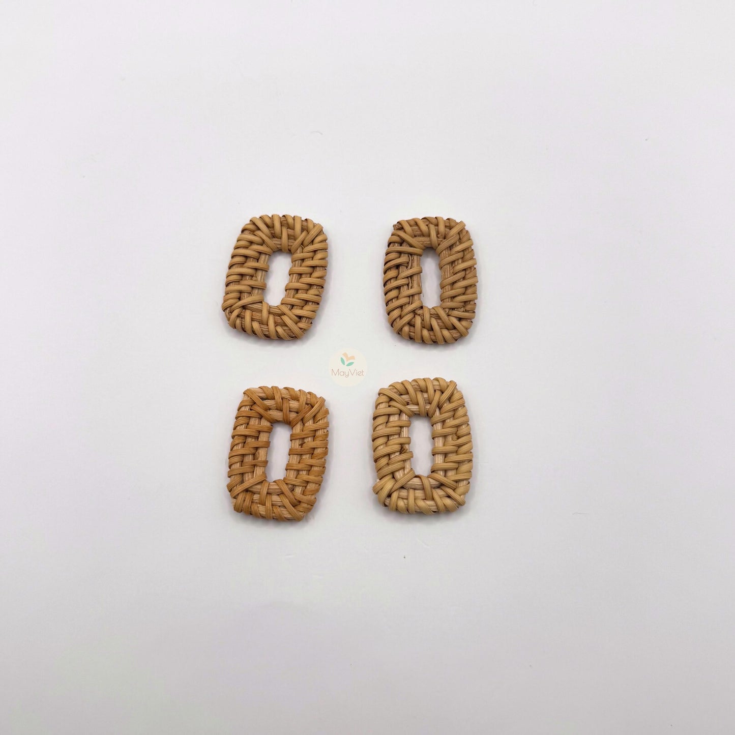 4 pcs Handwoven Natural Rattan Charms For Earrings Pendant, Boho Jewelry Brown Rectangle