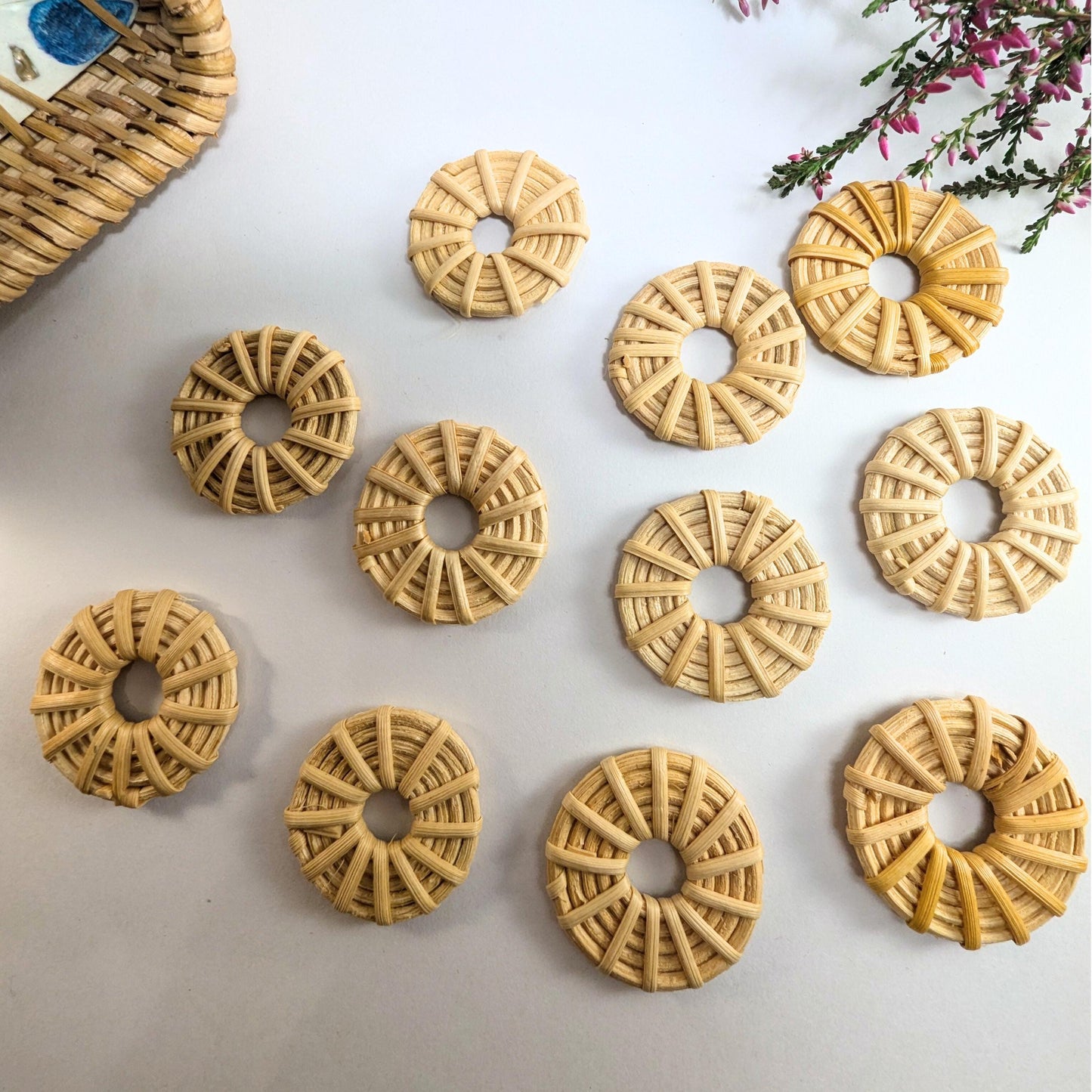 4 pcs Handwoven Natural Rattan Charms For Earrings, Boho Jewelry Round Shape