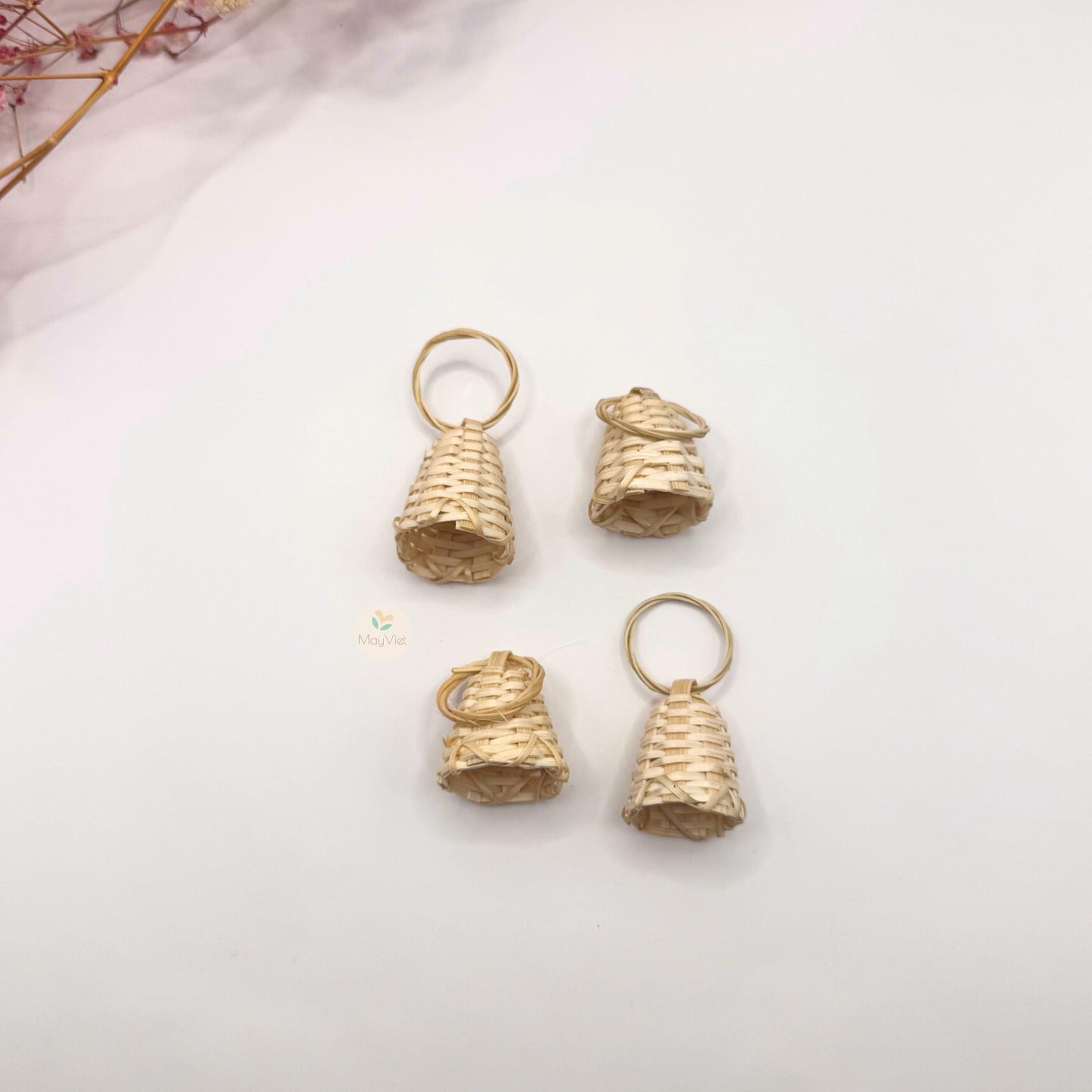 4 pcs Handwoven Natural Rattan Charms For Earrings Pendant, Boho Jewelry Brown Bell Shape