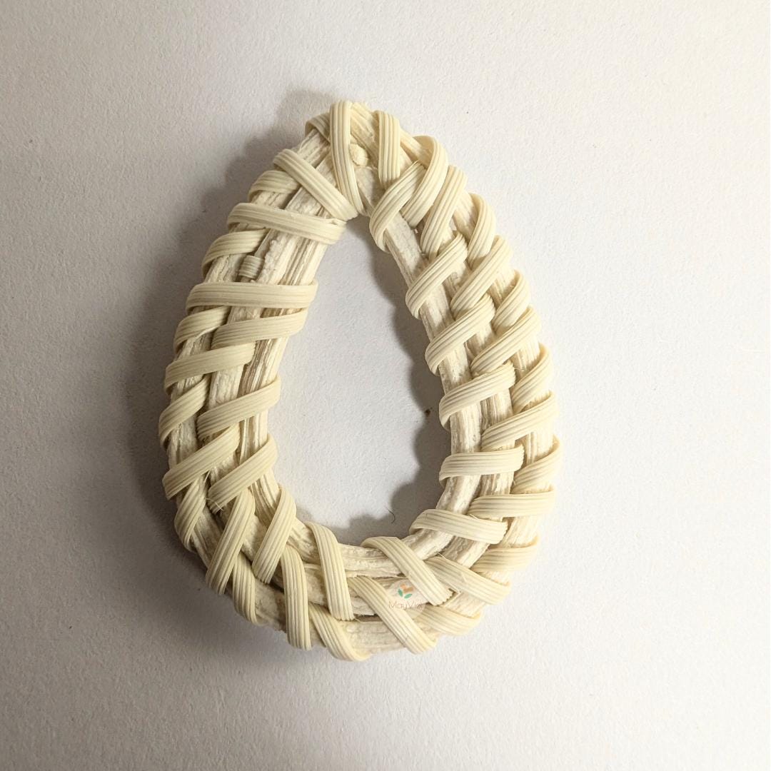 4 pcs Handwoven Natural Rattan Charms For Earrings, Boho Jewelry White Teardrop Shape