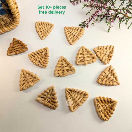 10+ pcs Handwoven Natural Rattan Charms For Earrings, Boho Jewelry Making Triangle Shape