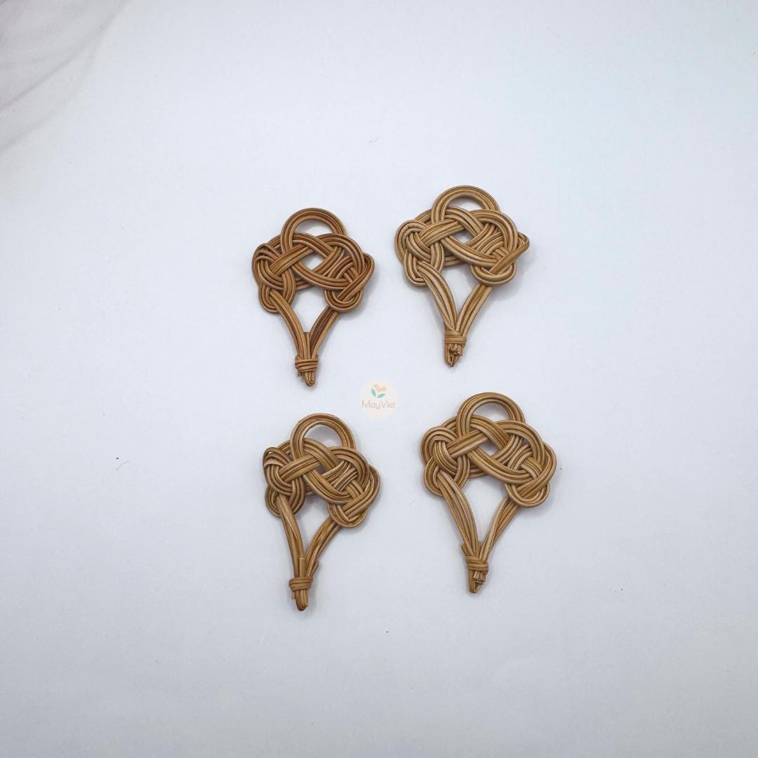 10+ pcs Handwoven Natural Rattan Charms For Earrings Pendant, Boho Jewelry Making Brown Chinese Knot