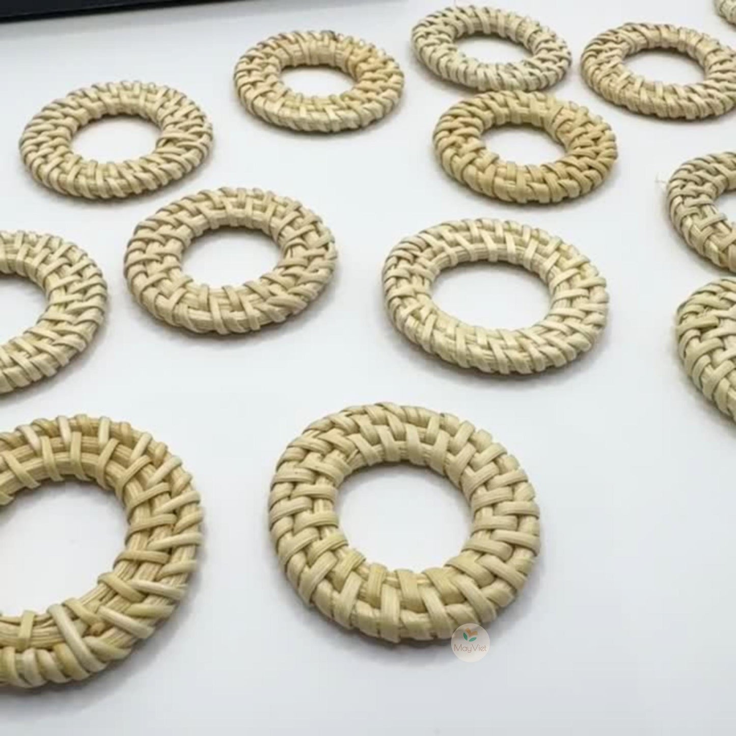 10+ pcs Handwoven Natural Rattan Charms For Earrings Pendant, Boho Jewelry Making White Round