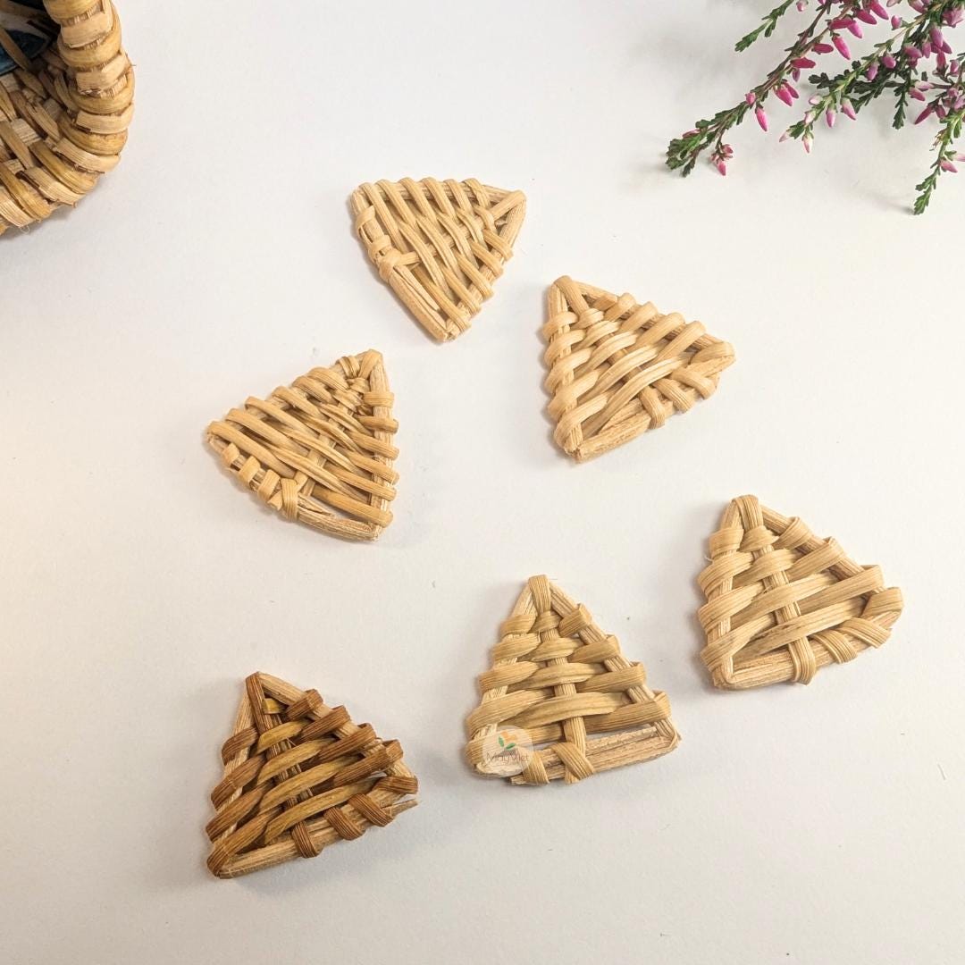 10+ pcs Handwoven Natural Rattan Charms For Earrings, Boho Jewelry Making Triangle Shape