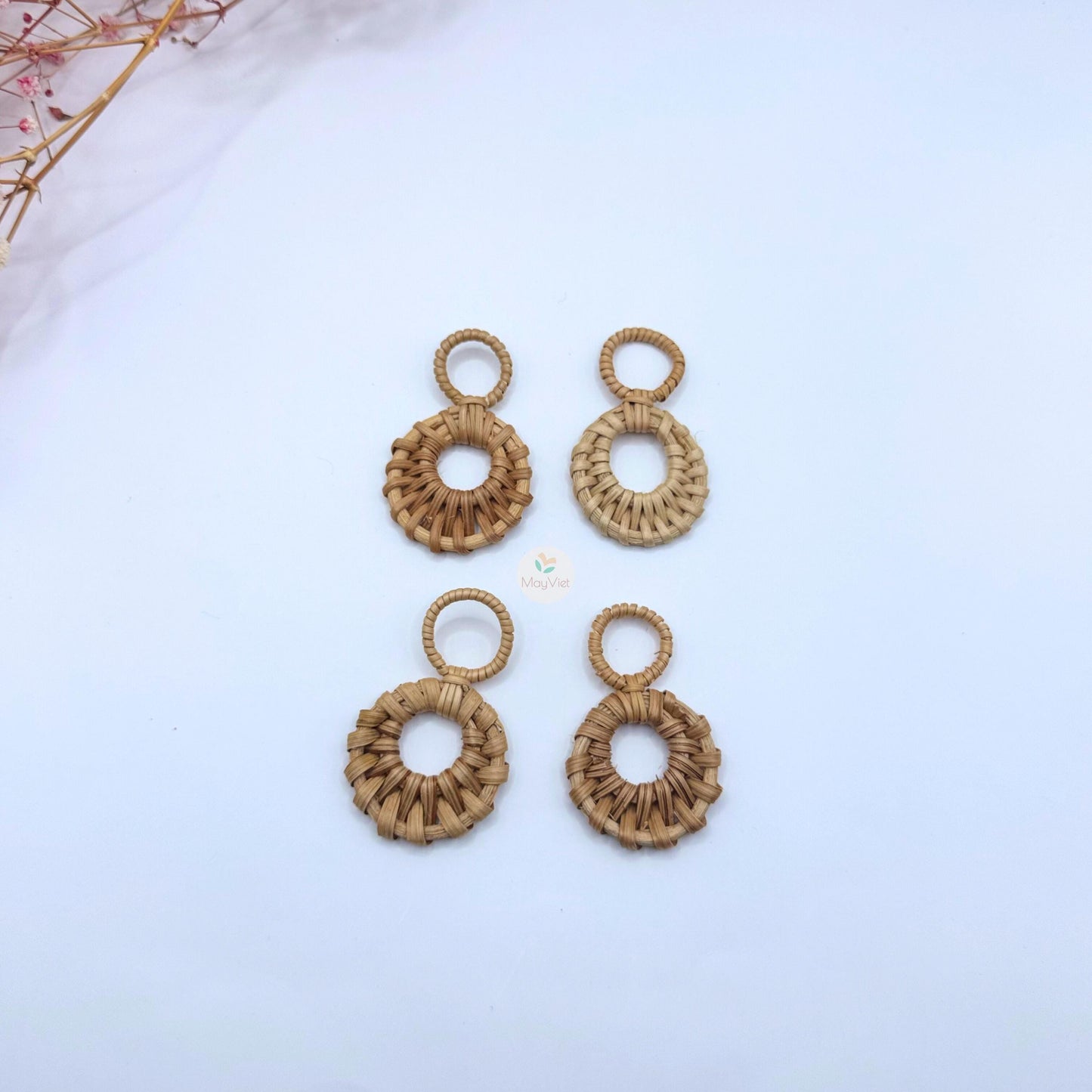 10+ pcs Handwoven Natural Rattan Charms For Earrings Pendant, Boho Jewelry Making Brown Double Circle