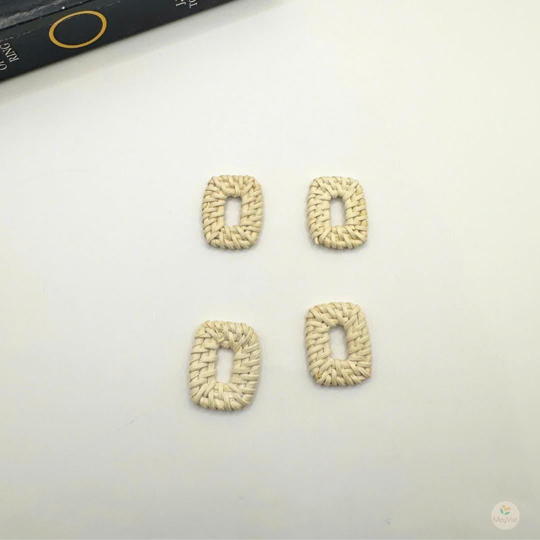 4 pcs Handwoven Natural Rattan Charms For Earrings Pendant, Boho Jewelry White Rectangle Shape