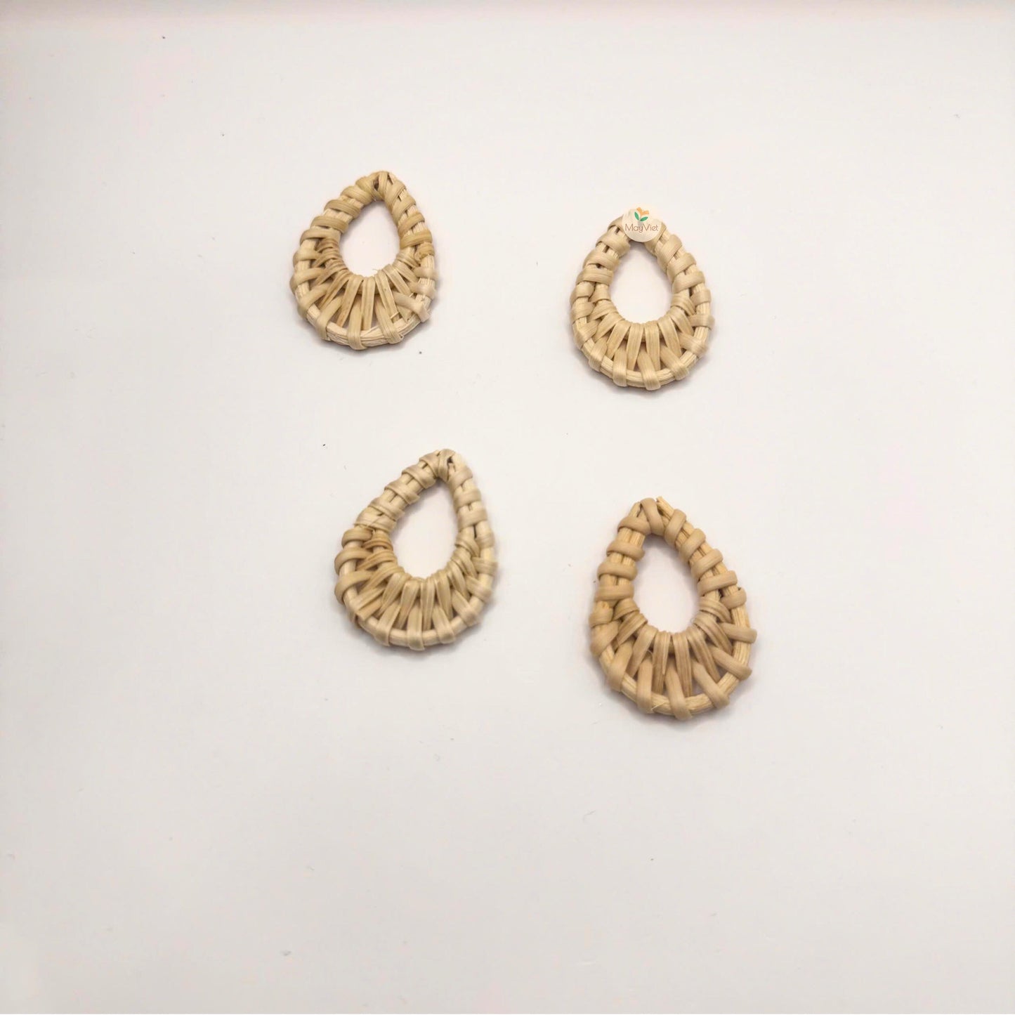 4 pcs Handwoven Natural Rattan Charms For Earrings, Boho Jewelry Teardrop Shape