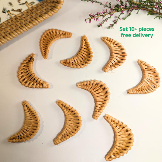 10+ pcs Handwoven Natural Rattan Charms For Earrings, Boho Jewelry Making Moon Shape
