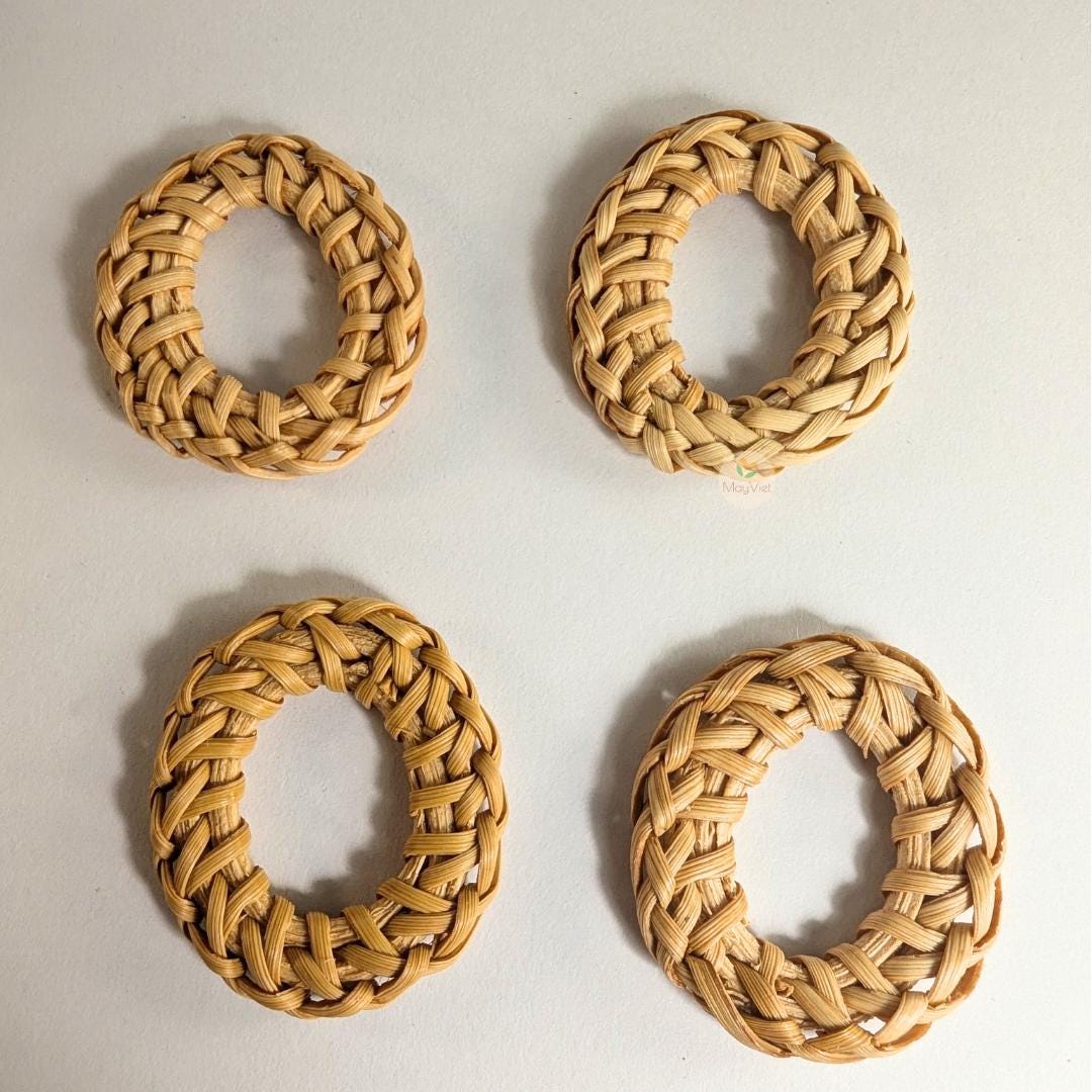 4 pcs Handwoven Natural Rattan Charms For Earrings, Boho Jewelry Ellipse Shape