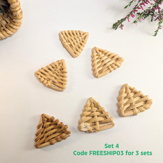 4 pcs Handwoven Natural Rattan Charms For Earrings, Boho Jewelry Triangle Shape