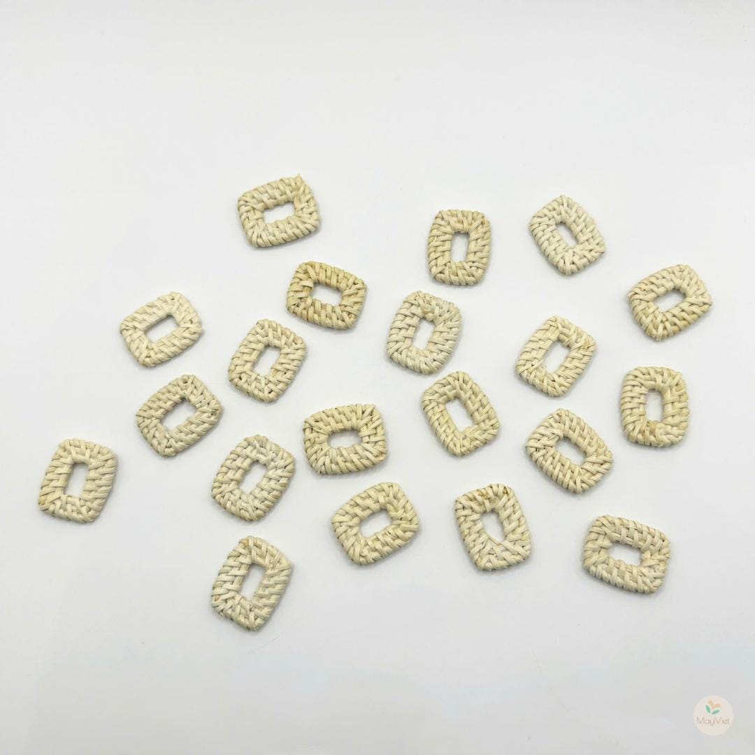 4 pcs Handwoven Natural Rattan Charms For Earrings Pendant, Boho Jewelry White Rectangle Shape