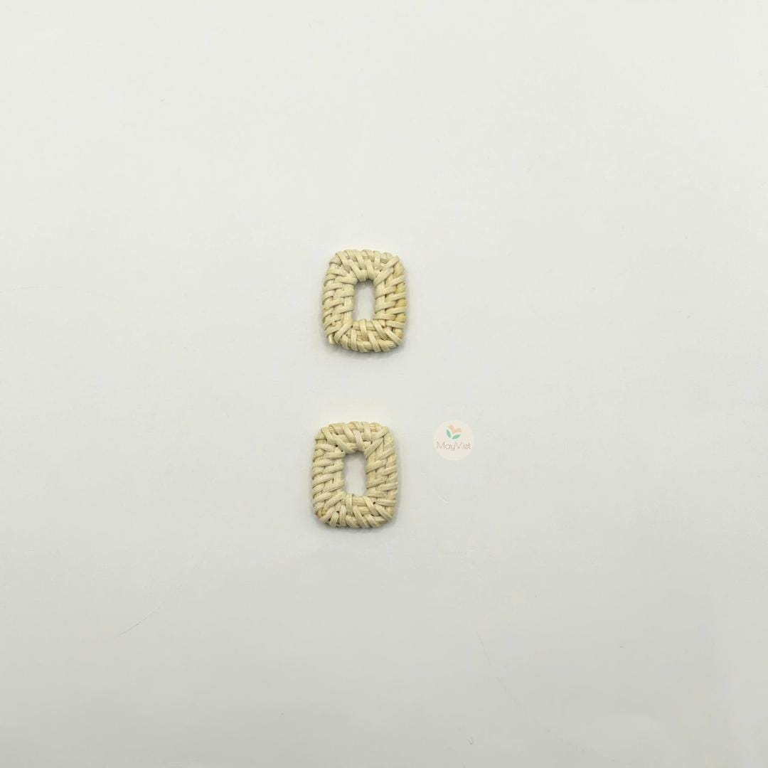 4 pcs Handwoven Natural Rattan Charms For Earrings Pendant, Boho Jewelry White Rectangle Shape