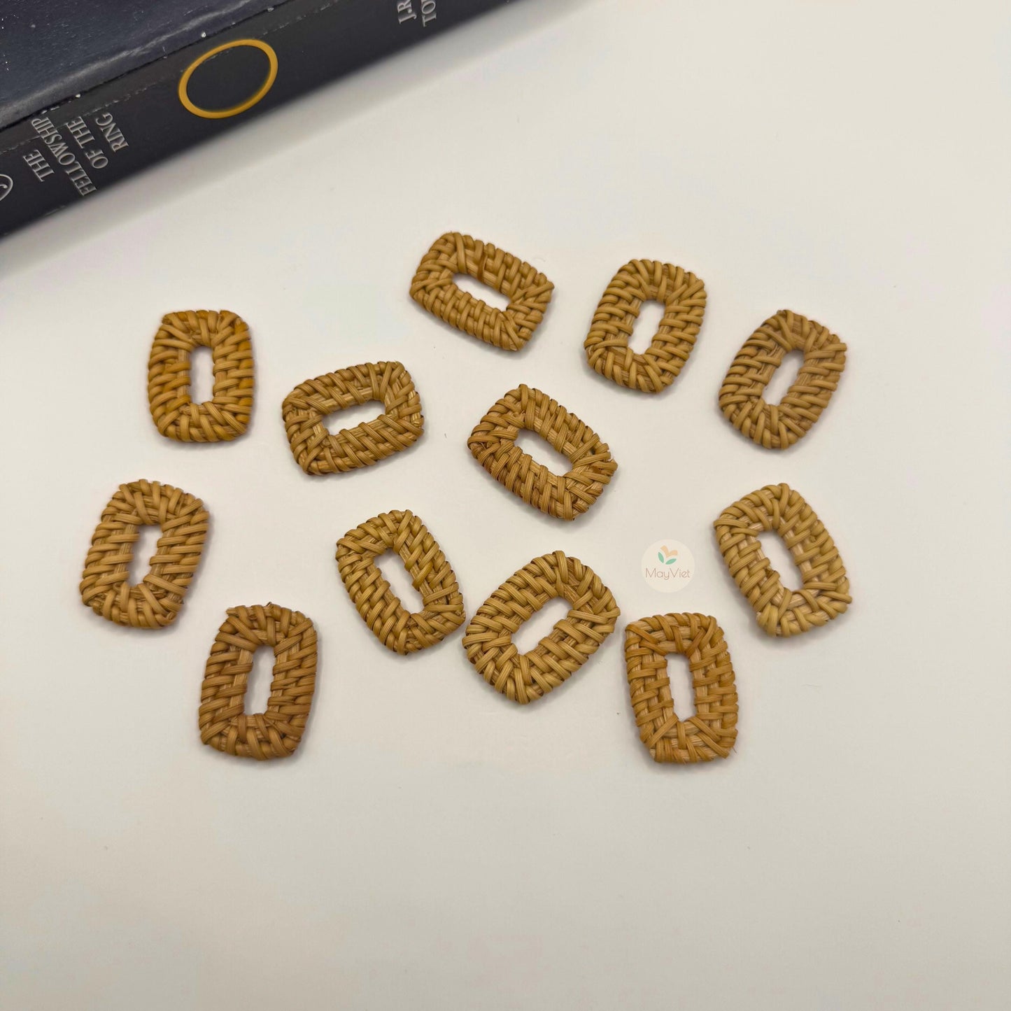 4 pcs Handwoven Natural Rattan Charms For Earrings Pendant, Boho Jewelry Brown Rectangle