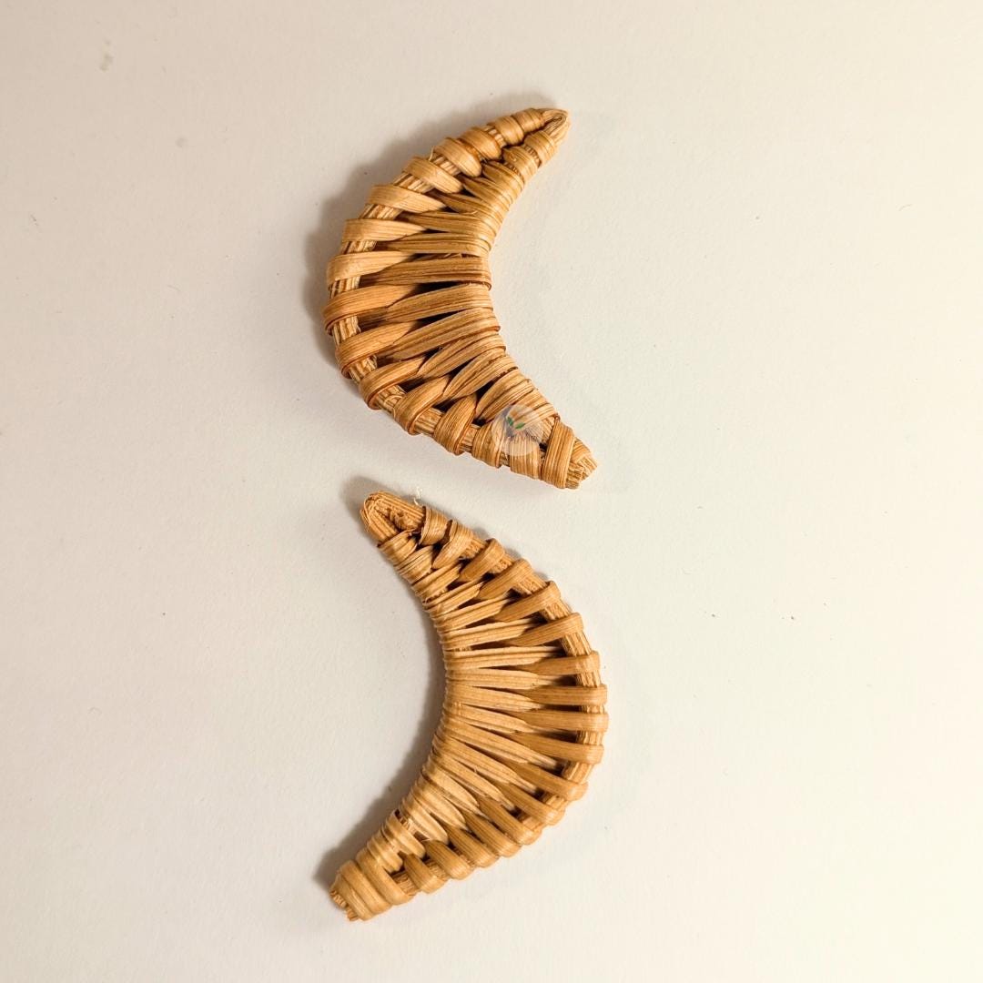 4 pcs Handwoven Natural Rattan Charms For Earrings, Boho Jewelry Moon Shape