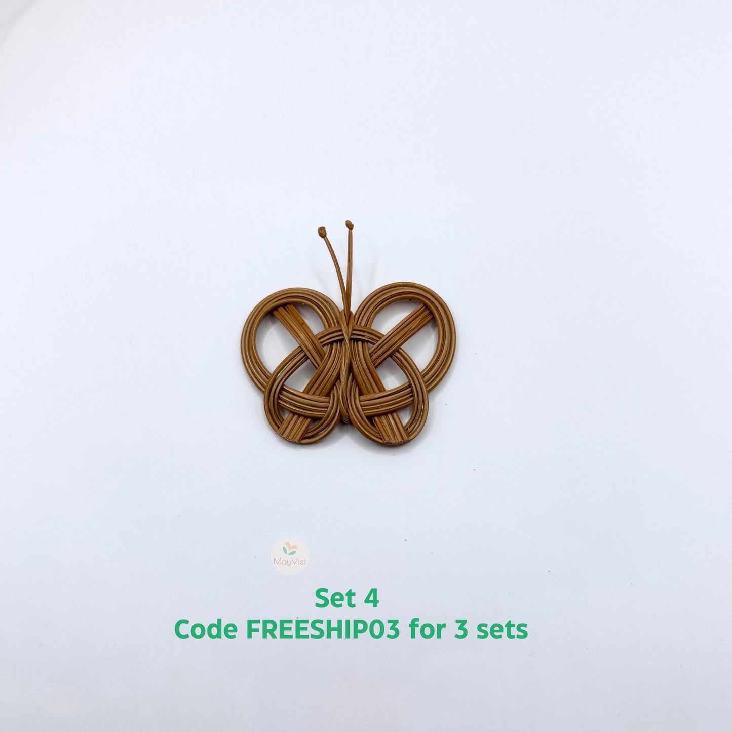 4 pcs Handwoven Natural Rattan Charms Boho Decor Brown Butterfly