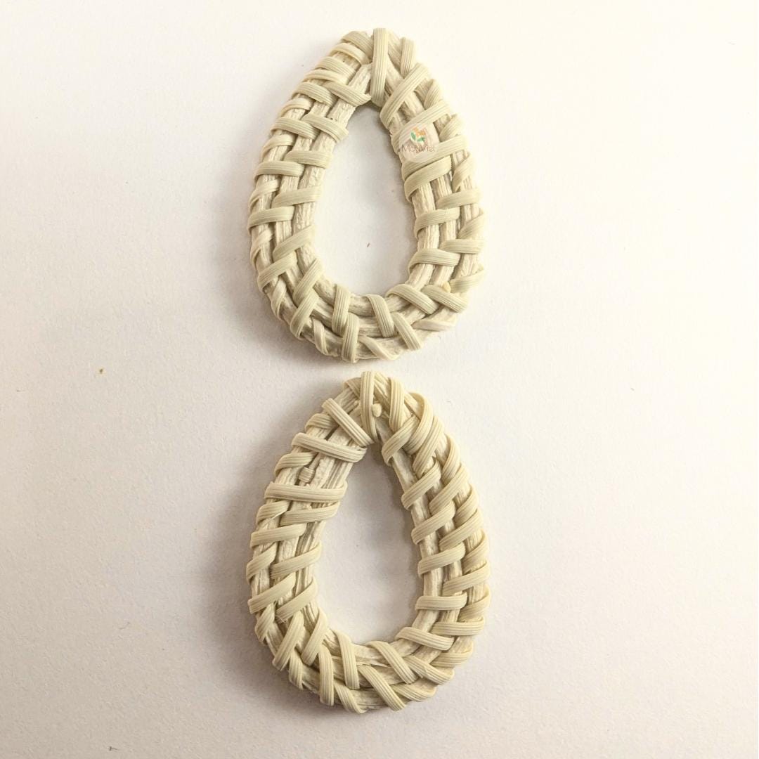 4 pcs Handwoven Natural Rattan Charms For Earrings, Boho Jewelry White Teardrop Shape
