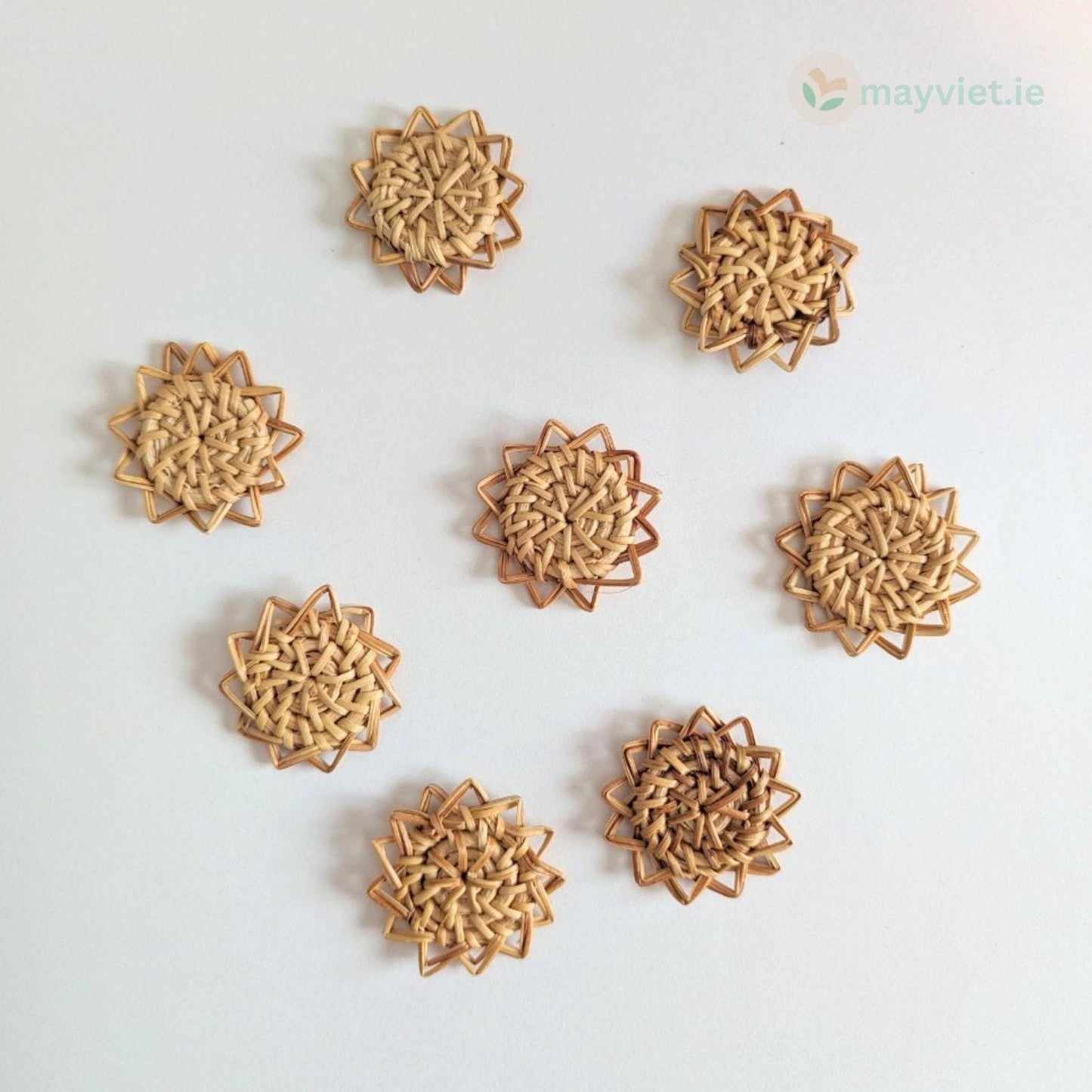 4 pcs Handwoven Natural Rattan Charms For Earrings, Boho Jewelry Sun Shape
