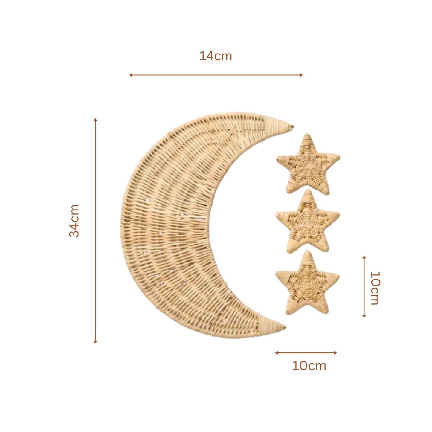 Rattan Wicker Moon and Star Wooden Beads Handmade Nursery Wall Art Decor